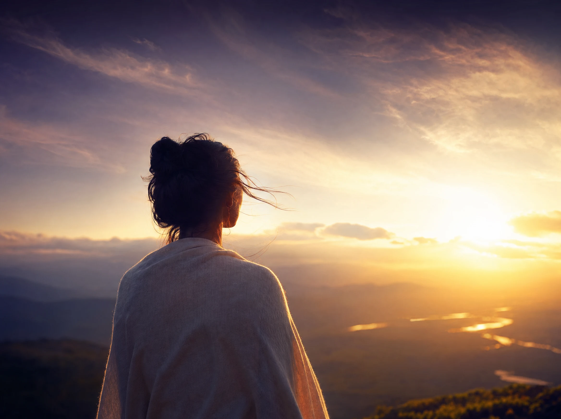 Une personne de dos regarde vers un horizon lumineux, symbole de la version d'elle-même qu'elle veut atteindre